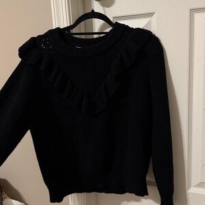 Zara Black Ruffled Crew Neck Sweater
